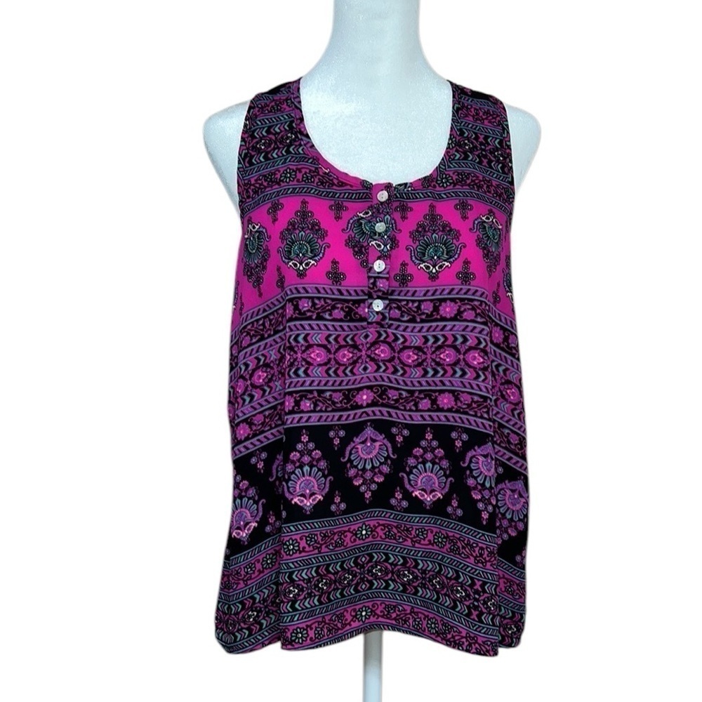 Paisley Boho Racerback Sleeveless Blouse, Boho Flowy Tank, Pink Rose Size Small